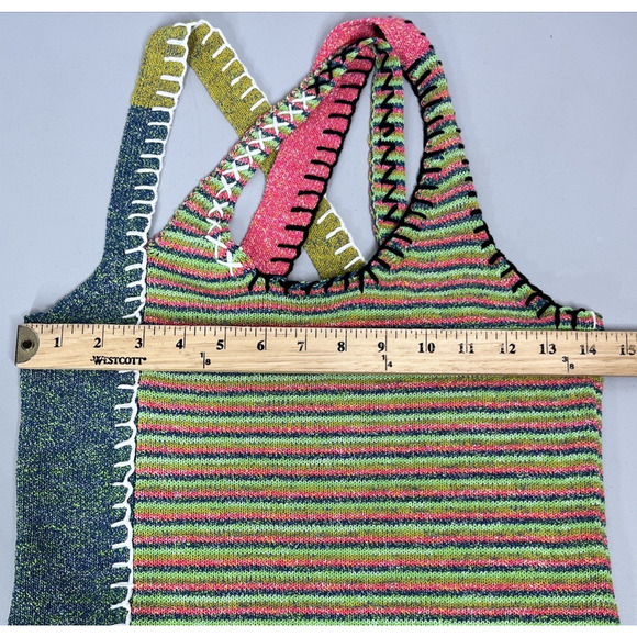 YanYan Knits Romy Micro Stripe Mini Sweater Dress Small Strappy Colorful Stretch - Picture 6 of 11